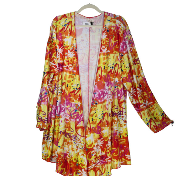 Paper Tee Cardigan Sweater Womens Size 3X Graffiti Long Duster Open Boho Hip - Picture 2 of 13